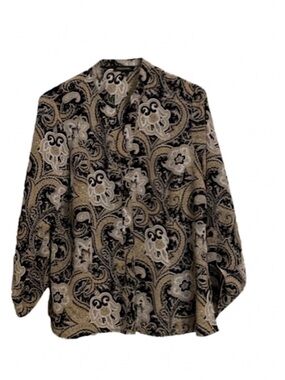 NOTATIONS Paisley Button Front Blouse, Women’s M, Black White Tan